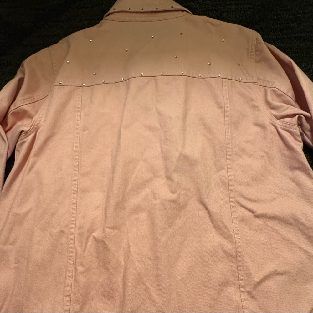 Quacker Factory Pink Rhinestone Studded Jean Jacket Classic Denim Size M Vintage - Picture 8 of 9